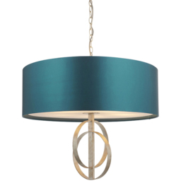 Merano Trento Antique Silver and Teal Satin Fabric 5 Light Pendant Ceiling Light - Size: 70 x 70 x 204cm - Wilko - thumbnail 5