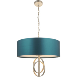 Merano Trento Antique Silver and Teal Satin Fabric 5 Light Pendant Ceiling Light - Size: 70 x 70 x 204cm - Wilko - thumbnail 4
