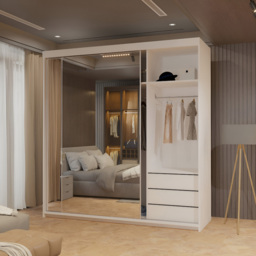 Sliding Wardrobes 4U Queen 2 Door White Wide Full Length Mirrored Sliding Wardrobe 200cm - Wilko - thumbnail 4