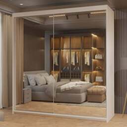 Sliding Wardrobes 4U Queen 2 Door White Wide Full Length Mirrored Sliding Wardrobe 200cm - Wilko - thumbnail 1