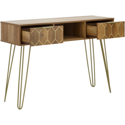 GFW Orleans 2 Drawer Mango Yellow Console Desk - Size: 39 x 115 x 79cm - Brown - Wilko - thumbnail 6