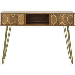 GFW Orleans 2 Drawer Mango Yellow Console Desk - Size: 39 x 115 x 79cm - Brown - Wilko - thumbnail 3