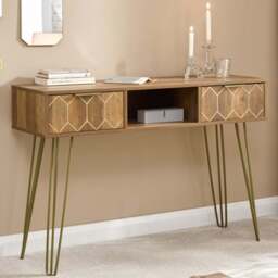 GFW Orleans 2 Drawer Mango Yellow Console Desk - Size: 39 x 115 x 79cm - Brown - Wilko - thumbnail 7