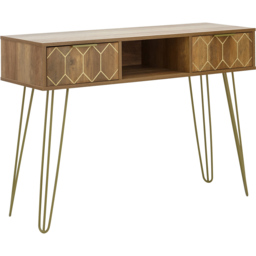 GFW Orleans 2 Drawer Mango Yellow Console Desk - Size: 39 x 115 x 79cm - Brown - Wilko - thumbnail 5