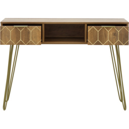 GFW Orleans 2 Drawer Mango Yellow Console Desk - Size: 39 x 115 x 79cm - Brown - Wilko - thumbnail 4