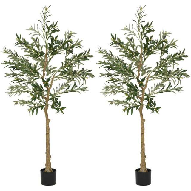 HOMCOM Silk Olive Tree Artificial Plant Pot 150cm 2 Pack - Size: 19 x 19 x 110cm - Green - Wilko - image 1