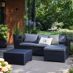 Keter California 4 Seater Grey and Black Chaise Longue Set - Wilko - thumbnail 1