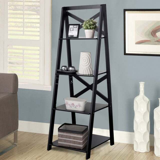 Costway 4 Shelf Black Wooden Ladder Bookcase - Size: 88.9 x 61 x 10.16cm - Wilko - image 1