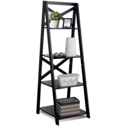 Costway 4 Shelf Black Wooden Ladder Bookcase - Size: 88.9 x 61 x 10.16cm - Wilko - thumbnail 4