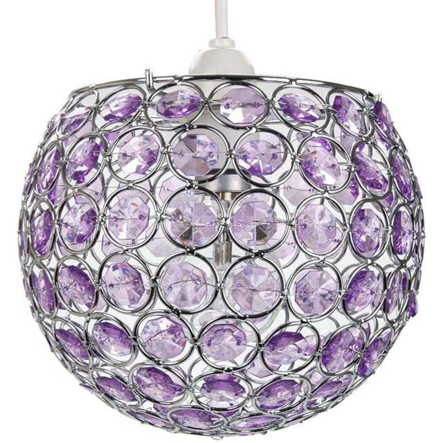Happy Homewares Modern Round Globe Small Purple Acrylic Bead Jewels Pendant Shade - Size: 18 x 18 x 18cm - Wilko - image 1