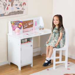 Costway Kids White Table and Chair Set with Storage and Bulletin Board - Size: 102 x 55 x 17cm - Wilko - thumbnail 4