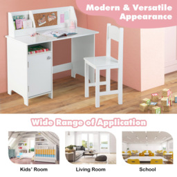 Costway Kids White Table and Chair Set with Storage and Bulletin Board - Size: 102 x 55 x 17cm - Wilko - thumbnail 6
