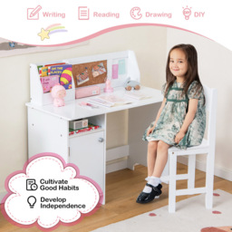 Costway Kids White Table and Chair Set with Storage and Bulletin Board - Size: 102 x 55 x 17cm - Wilko - thumbnail 5