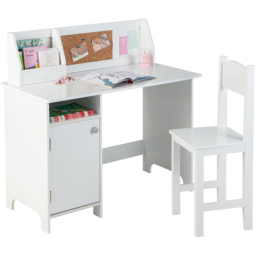 Costway Kids White Table and Chair Set with Storage and Bulletin Board - Size: 102 x 55 x 17cm - Wilko - thumbnail 3