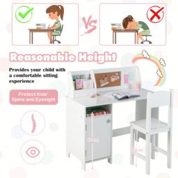 Costway Kids White Table and Chair Set with Storage and Bulletin Board - Size: 102 x 55 x 17cm - Wilko - thumbnail 7