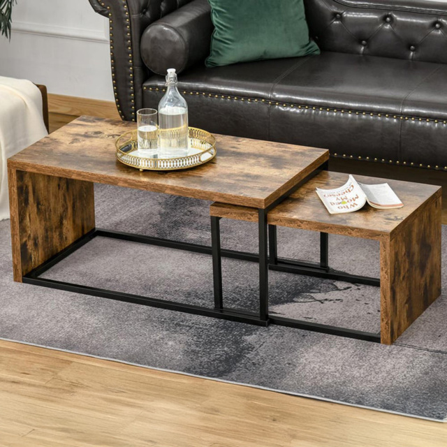 Portland Brown Industrial Nest of Tables Set of 2 - Size: 90 x 48 x 42cm - Wilko - image 1