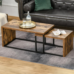 Portland Brown Industrial Nest of Tables Set of 2 - Size: 90 x 48 x 42cm - Wilko