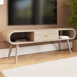 GFW Vionna Single Drawer Single Shelf Natural Oak Curved TV Unit - Size: 50 x 140 x 38.5cm - Wilko - thumbnail 1