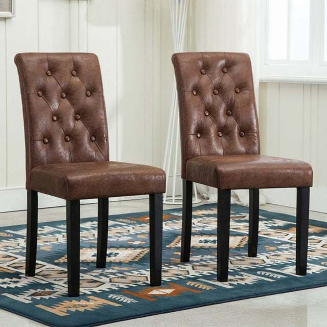 Brown Set of 2 Tufted Button Back Fabric Dining Chair - MCC - Wilko - image 1