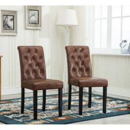 Brown Set of 2 Tufted Button Back Fabric Dining Chair - MCC - Wilko - thumbnail 4