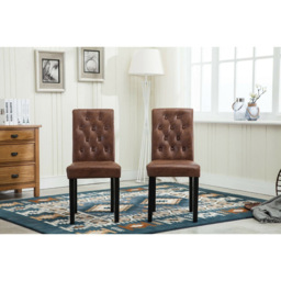 Brown Set of 2 Tufted Button Back Fabric Dining Chair - MCC - Wilko - thumbnail 3