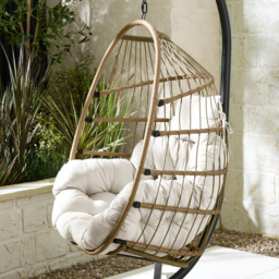 Furniturebox Veza Rattan Light Brown Hanging Egg Chair with Cream Cushion - Size: Single Seater - Wilko - thumbnail 5