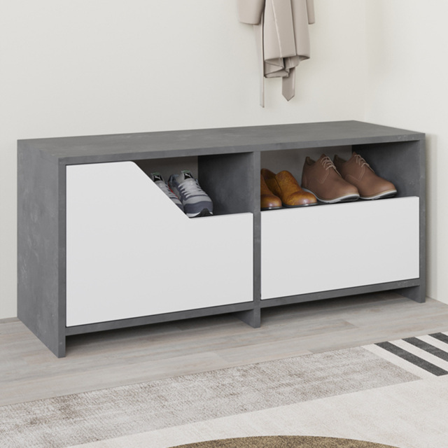 Decortie Nexus 2 Door Single Shelf Retro Grey White Shoe Cabinet - Size: 47 x 105 x 37cm - Multi - Wilko - image 1