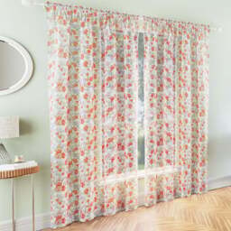 Tyrone Textiles Mia Burnt Orange Floral Print Sheer Rod Pocket Voile Panel Curtains 140 x 183cm - Size: W 140 x D 183cm - Wilko - thumbnail 1