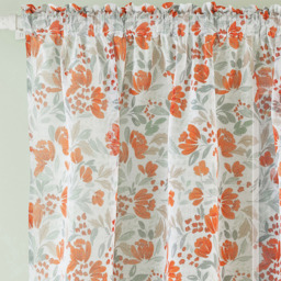 Tyrone Textiles Mia Burnt Orange Floral Print Sheer Rod Pocket Voile Panel Curtains 140 x 183cm - Size: W 140 x D 183cm - Wilko - thumbnail 3