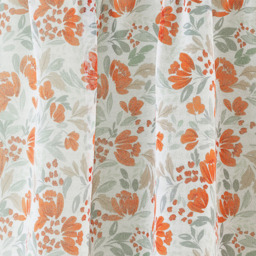 Tyrone Textiles Mia Burnt Orange Floral Print Sheer Rod Pocket Voile Panel Curtains 140 x 183cm - Size: W 140 x D 183cm - Wilko - thumbnail 4