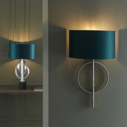 Merano Trento Antique Silver and Teal Satin Fabric Wall Lamp - Size: 14 x 32 x 52cm - Wilko - thumbnail 5