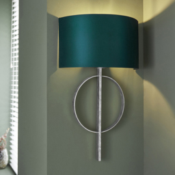 Merano Trento Antique Silver and Teal Satin Fabric Wall Lamp - Size: 14 x 32 x 52cm - Wilko - thumbnail 3