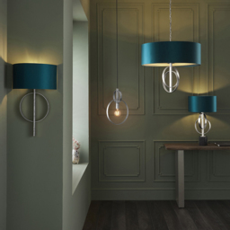 Merano Trento Antique Silver and Teal Satin Fabric Wall Lamp - Size: 14 x 32 x 52cm - Wilko - thumbnail 6