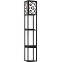 Costway Single Drawer 3 Shelf Tall Storage Floor Lamp with 2 USB Charging Port - Size: 44 x 33 x 29cm - Black - Wilko - thumbnail 1