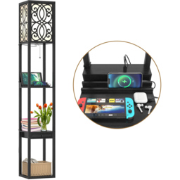 Costway Single Drawer 3 Shelf Tall Storage Floor Lamp with 2 USB Charging Port - Size: 44 x 33 x 29cm - Black - Wilko - thumbnail 4