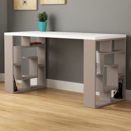 Decortie Labirent Bookshelf Leg Modern Computer Desk White and Mocha Grey - Size: 75 x 137 x 60cm - Multi - Wilko - thumbnail 1