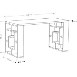 Decortie Labirent Bookshelf Leg Modern Computer Desk White and Mocha Grey - Size: 75 x 137 x 60cm - Multi - Wilko - thumbnail 6
