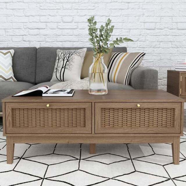 Bordeaux 2 Drawer Oak Effect Coffee Table - Size: 500 x 1102 x 432cm - Brown - LPD Home - Wilko - image 1