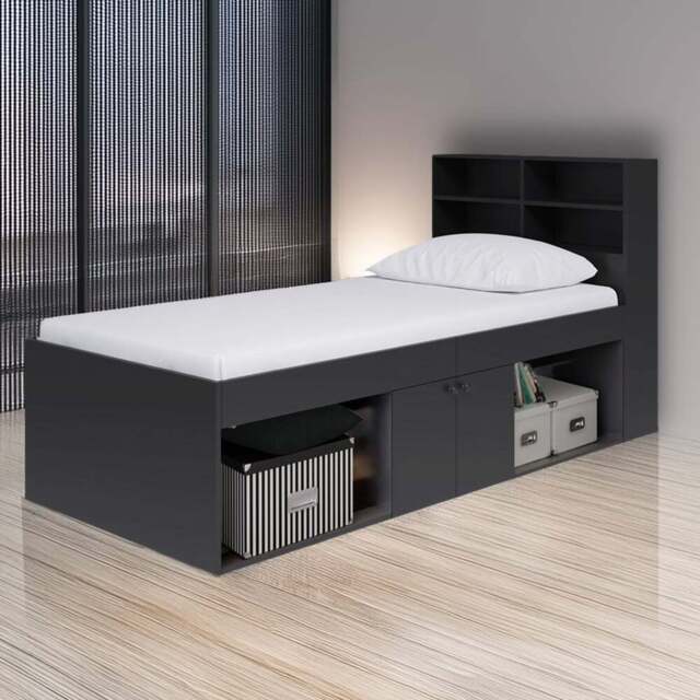 Kudl Single 2 Door 2 Shelf Black Low Cabin Bed with Bookcase Headboard - Wilko - image 1