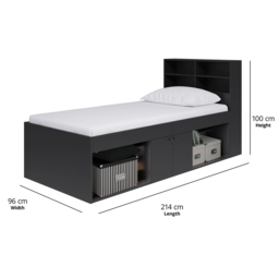 Kudl Single 2 Door 2 Shelf Black Low Cabin Bed with Bookcase Headboard - Wilko - thumbnail 5