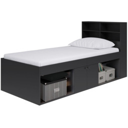 Kudl Single 2 Door 2 Shelf Black Low Cabin Bed with Bookcase Headboard - Wilko - thumbnail 3