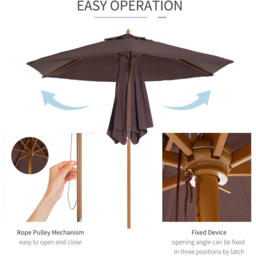 Outsunny Coffee Wooden Parasol 2.5m - Size: 3m - Brown - Wilko - thumbnail 6