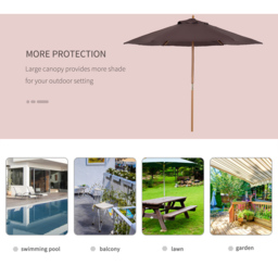 Outsunny Coffee Wooden Parasol 2.5m - Size: 3m - Brown - Wilko - thumbnail 7