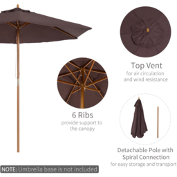 Outsunny Coffee Wooden Parasol 2.5m - Size: 3m - Brown - Wilko - thumbnail 5