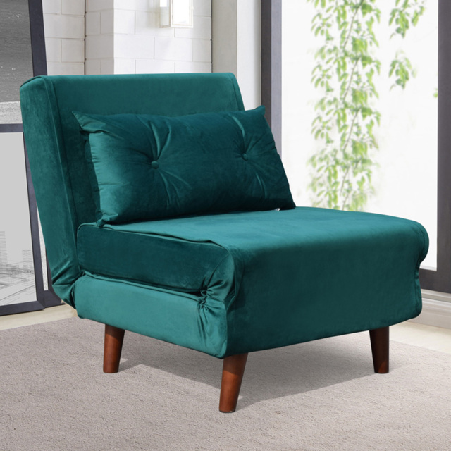 Brooklyn Single Seater Green Plush Velvet Pull Out Sofa Bed - Wilko - image 1
