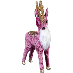 Shatchi Burgundy Reindeer Figurine Christmas Decoration 35cm - Size: 35 x 13 x 8cm - Pink - Wilko
