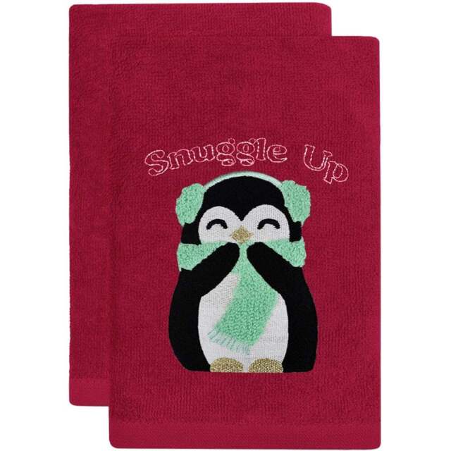 Noel Square Penguins Snuggle Red Hand Towel 2 Pack - Size: 66 x 41 x 1cm - Wilko - image 1