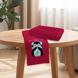 Noel Square Penguins Snuggle Red Hand Towel 2 Pack - Size: 66 x 41 x 1cm - Wilko - thumbnail 3