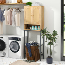 Costway 2 Door Single Shelf Natural Over The Toilet Storage Cabinet - Size: 107 x 35 x 22cm - Cream - Wilko - thumbnail 5