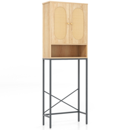Costway 2 Door Single Shelf Natural Over The Toilet Storage Cabinet - Size: 107 x 35 x 22cm - Cream - Wilko - thumbnail 3